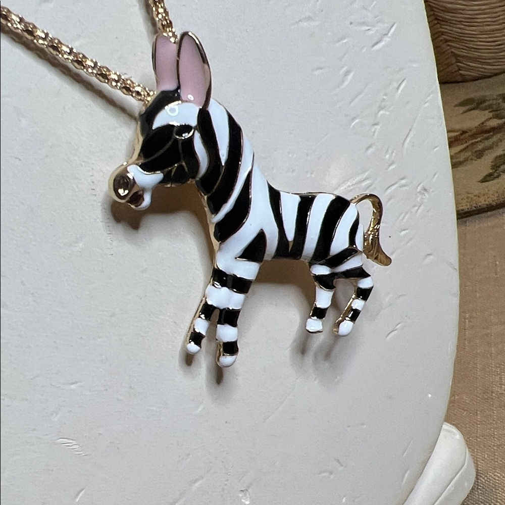 Zebra Pendant / Pin Necklace with Gold Chain - Picture 2 of 4